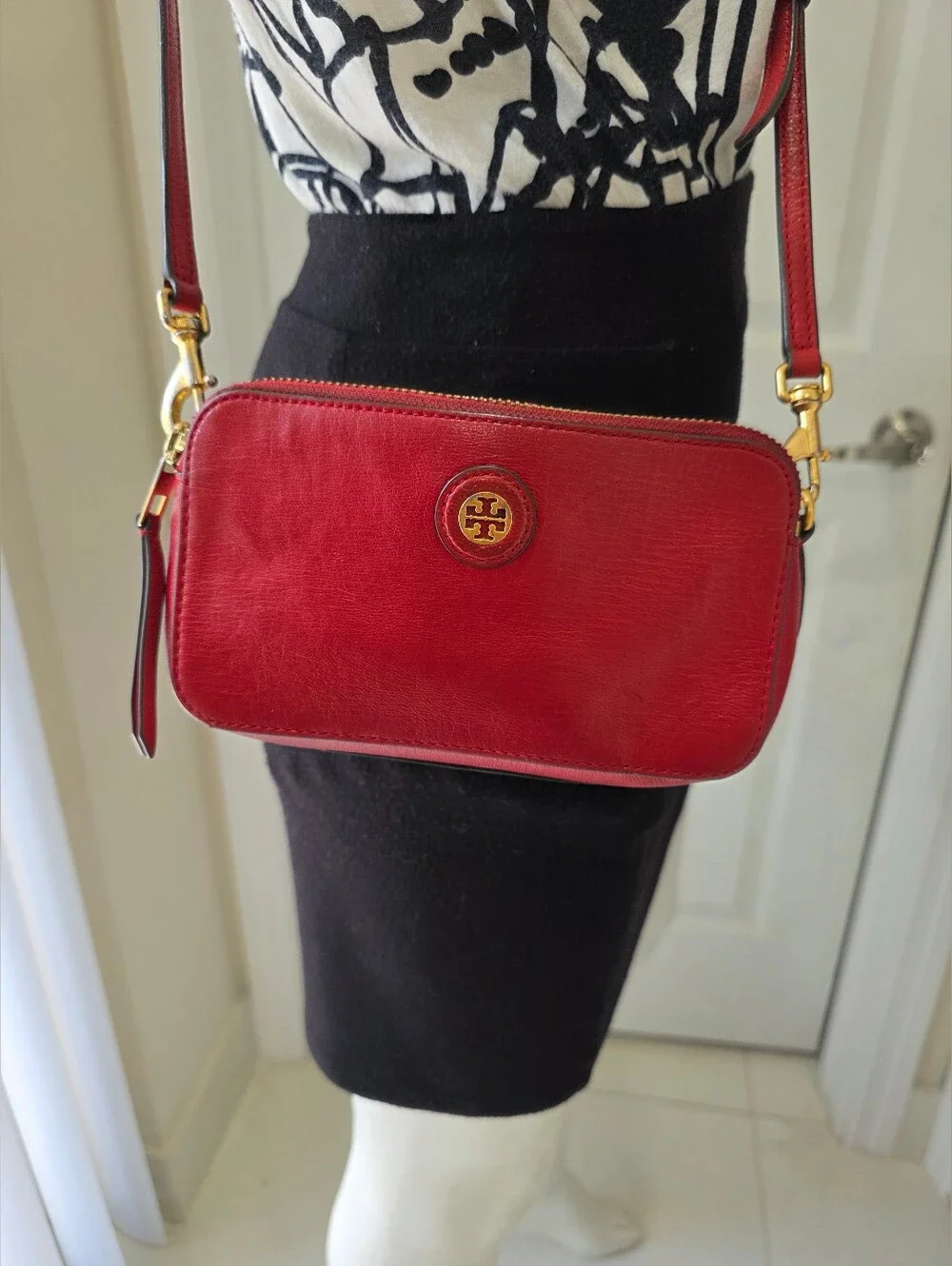 Tory burch red Soft Leather small Crossbody Bag